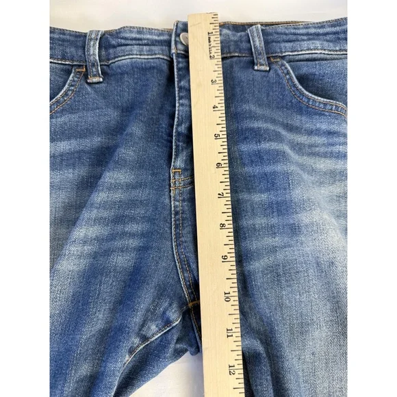 Anthropologie Pilcro Womens Blue Patched Whiskering Denim Parallel Jeans 32 - Picture 4 of 11